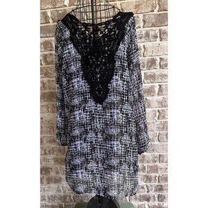 Fifth & Park Tunic Top Large  Dress Swimsuit Coverup Black White Abstrac…